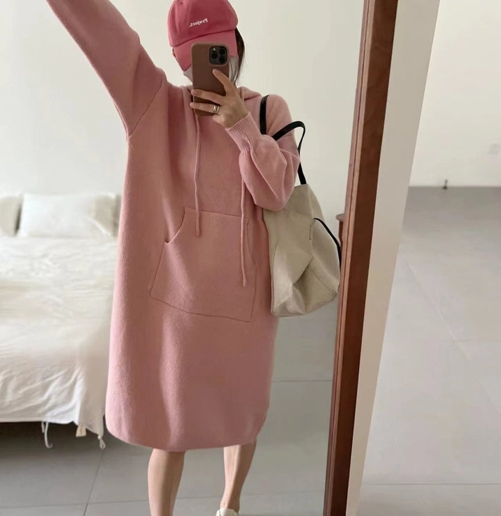 【dress】フード付き無地ニットワンピース　M17758