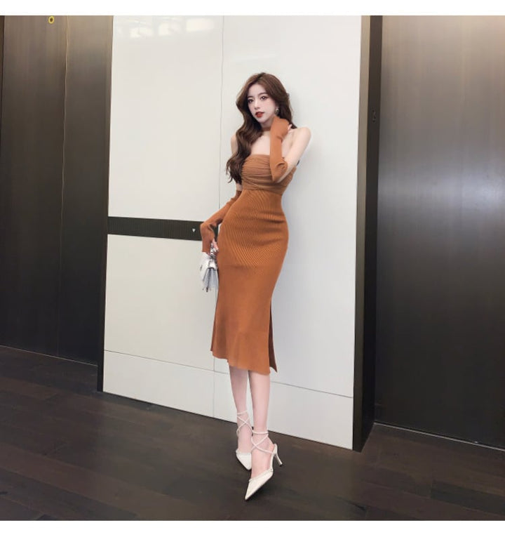 【dress】細身効果抜群♪ファッション薄手ニットワンピース　M16875