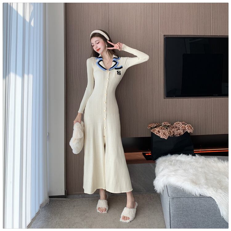 【dress】ボタンデザインニットワンピース　M18535