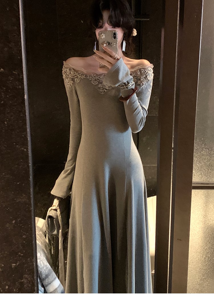 【dress】レーストリミングニットワンピース　N3448