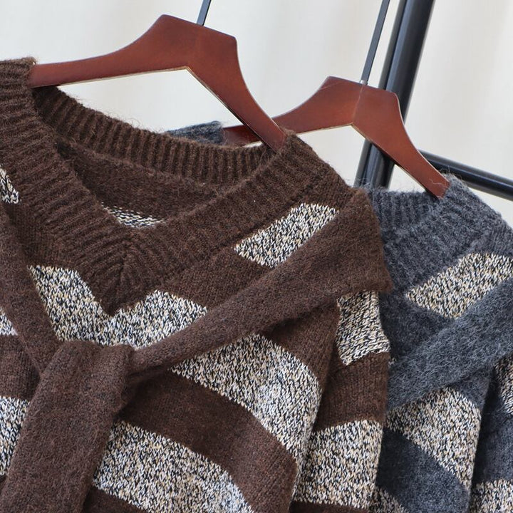 【tops】切り替えボーダー柄ニットセーター　M27831