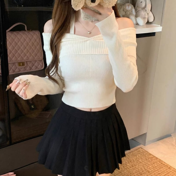 【tops】ホルターネックニットトップス Q7928