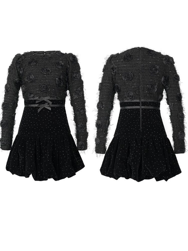 【dress】立体感バラベルベットワンピース Q7506