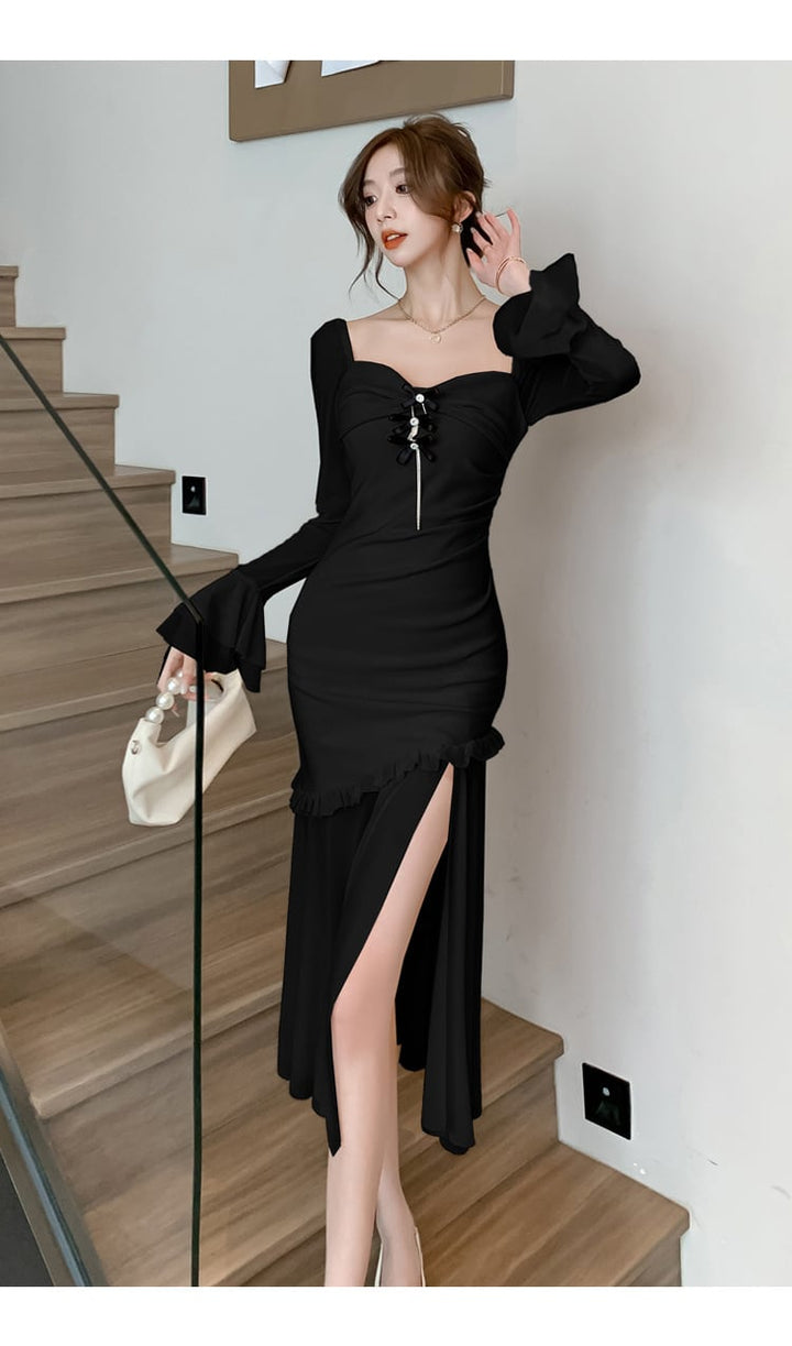 【dress】スリットマーメイドワンピース　M18366