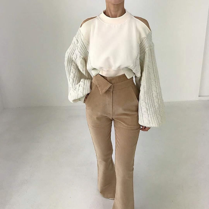 【tops】ニット切り替えオフショルダープルオーバー　M26064