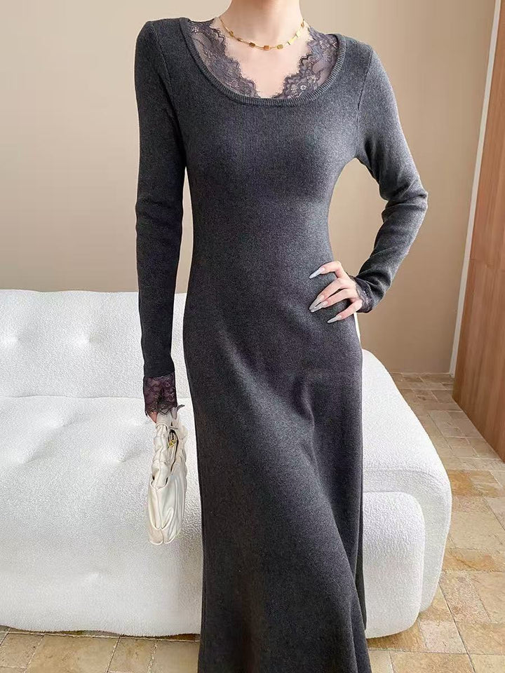 【dress】レースドッキングニットワンピース  K0658