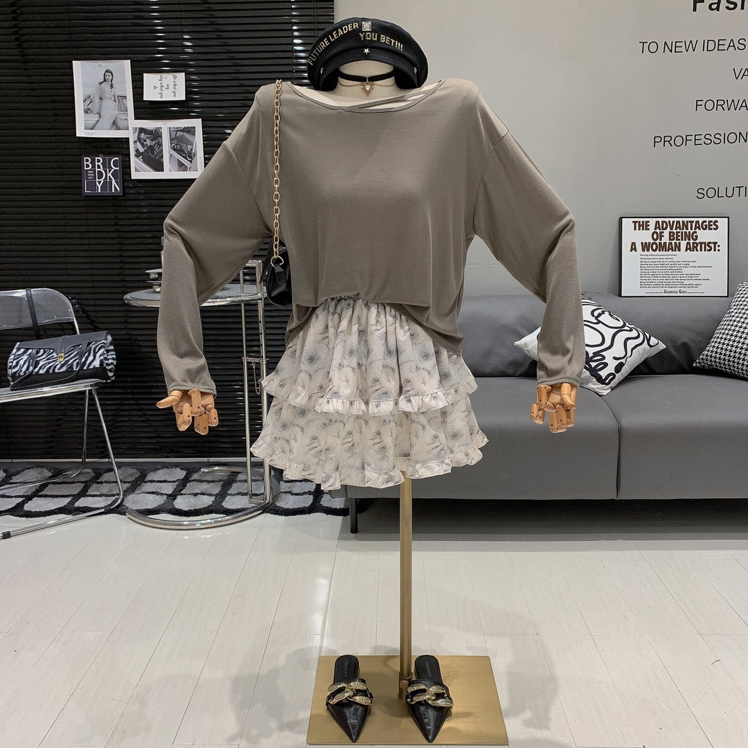 【set】長袖Tシャツ×花柄スカートセット　M25026