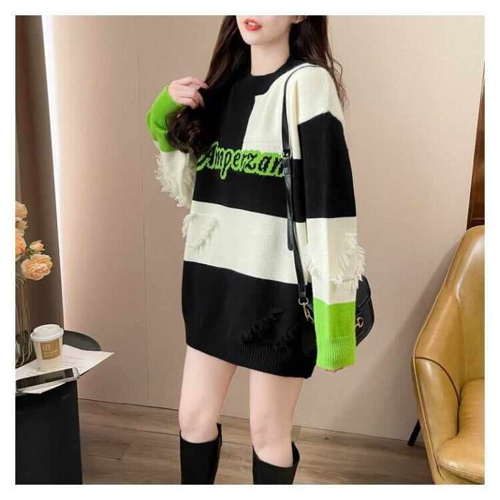 【tops】ボーダー柄ニットセーター　M27501