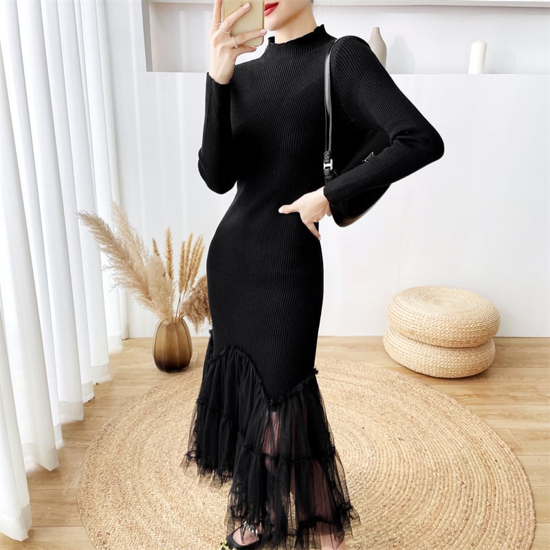 【dress】マーメイド切り替えニットワンピース　M17673
