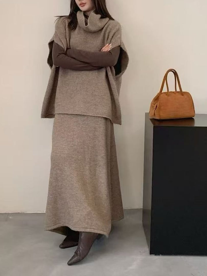 【set】ノースリーブニットトップス×ロングスカートセット Q7146