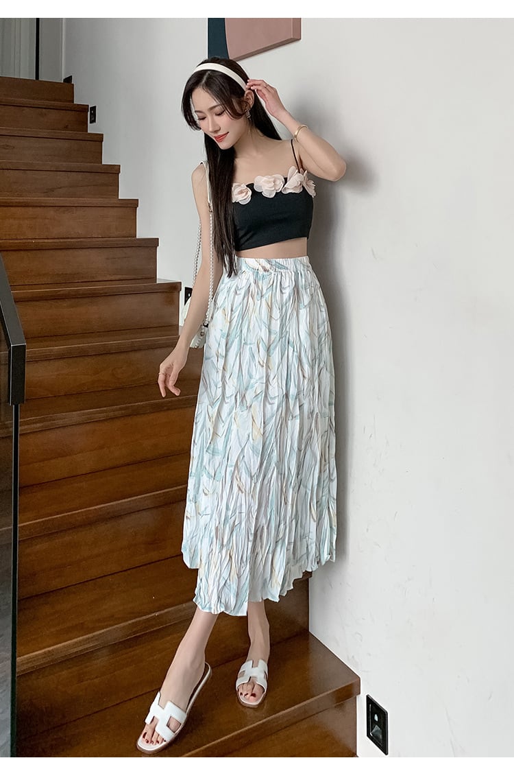 【bottoms】話題沸騰中 オシャレプリーツ花柄スカート　M17036