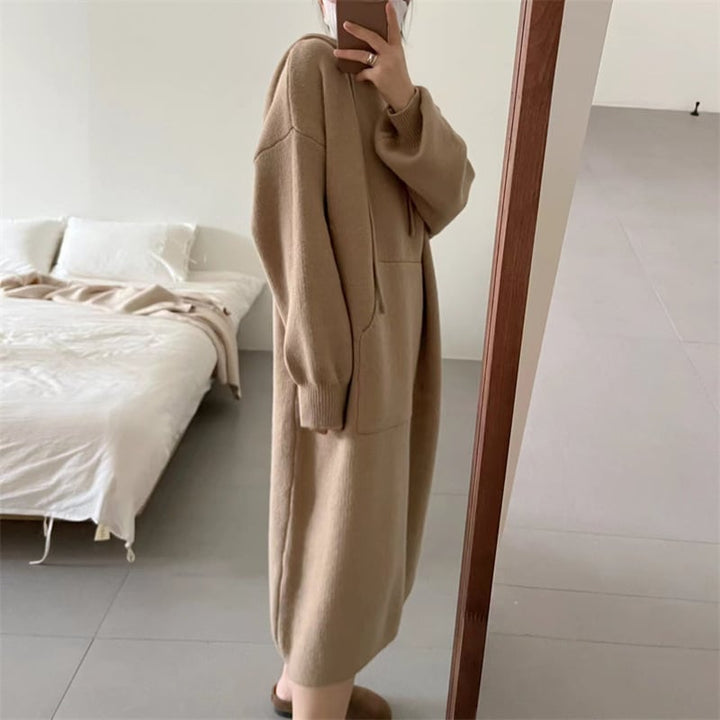 【dress】韓国系フード付きシンプルニットワンピース　M17525