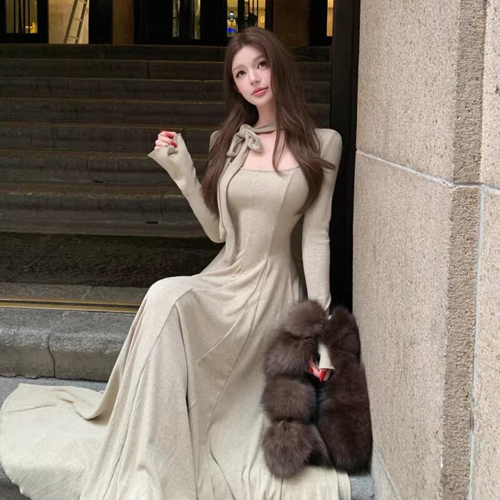 【dress】スクエアネックロングニットワンピース Q8200