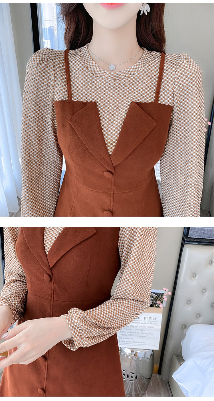 【dress】輝いて超人気 ! 切り替えチェック柄ワンピース　M17266