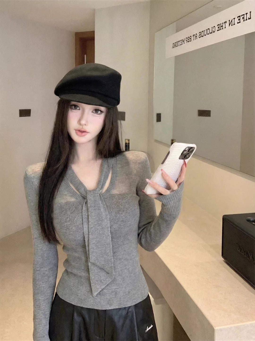 【tops】スカーフネックニットトップス Q8044