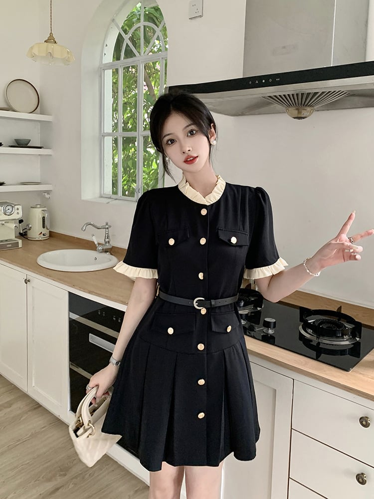【dress】知的で品の良い♡エレガントデートワンピースベルト付き　M16775