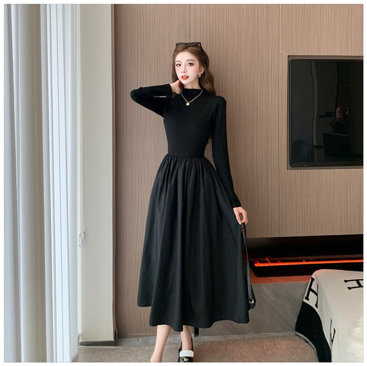 【dress】ドッキング無地ワンピース　M18295
