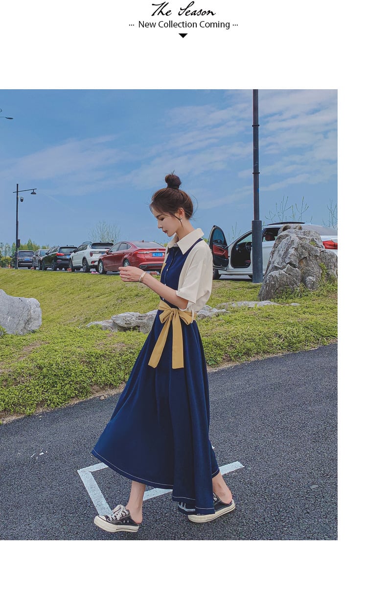 【dress】高級感 ファッション切り替えシャツワンピース　M16803