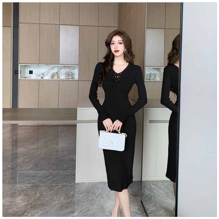【dress】無地ニットワンピース　M18253