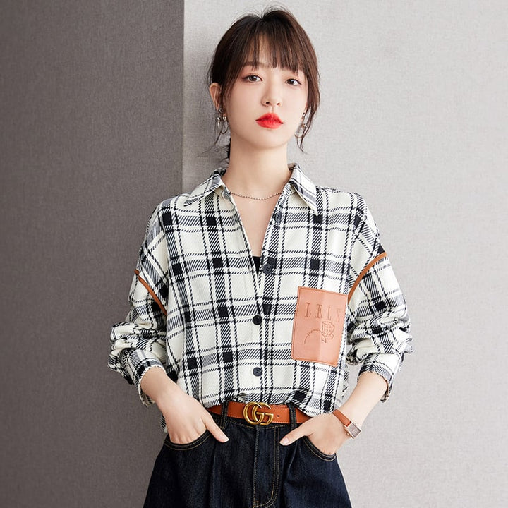 【tops】早い者勝ちチェック柄シャツトップス着心地良い　M17394