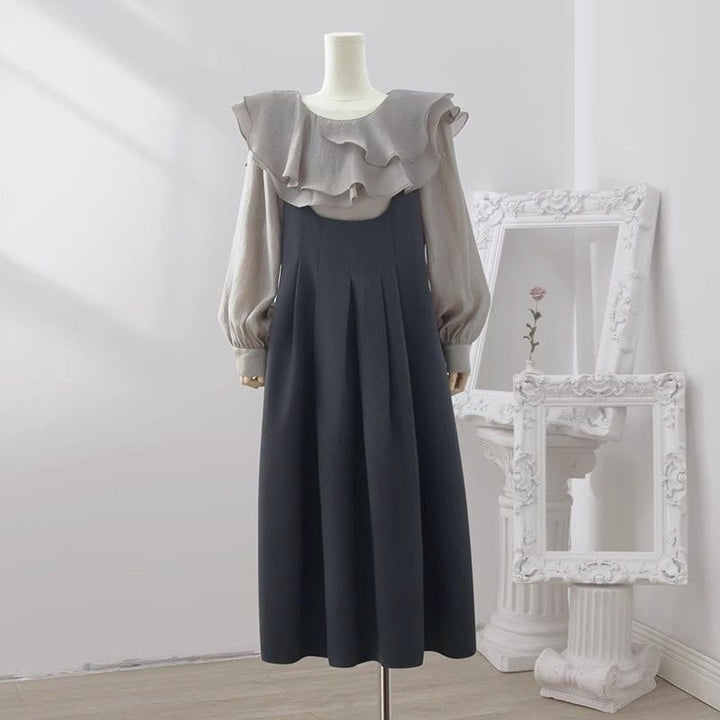 【set】フリルブラウス×サロペットスカートセット　N2073