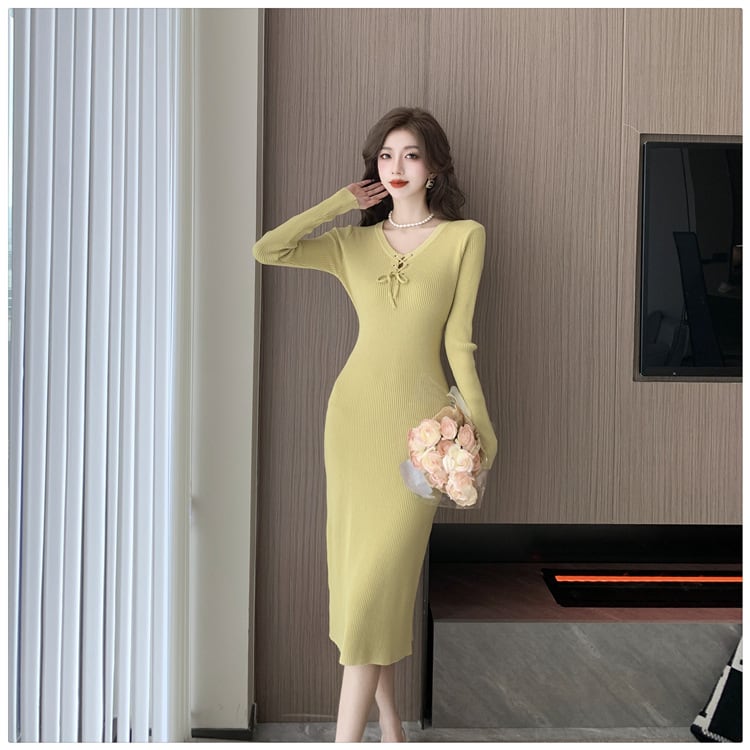 【dress】無地ニットワンピース　M18253