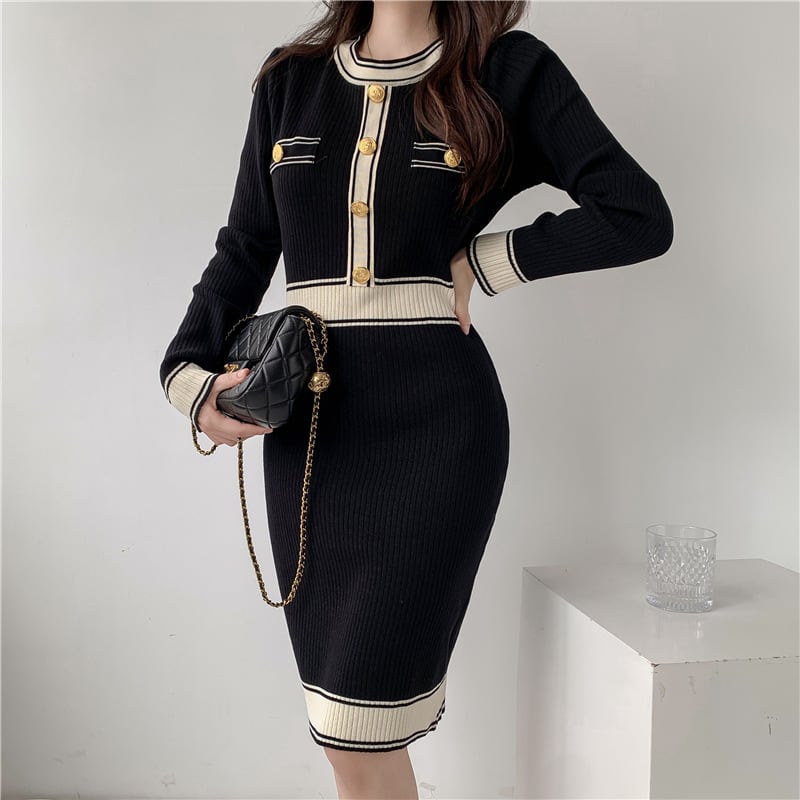 【dress】韓国系超人気エレガントニットワンピース　M17485