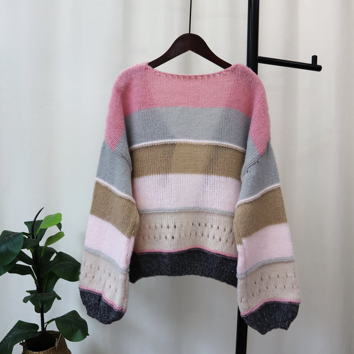 【outer】ボーダー柄配色ニットニットカーデ　M17999
