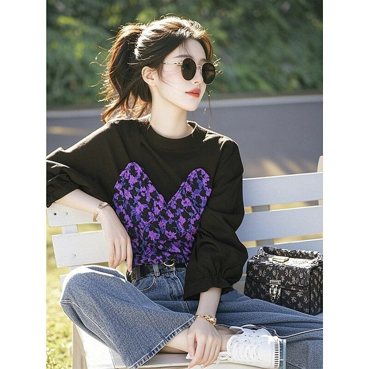【tops】花柄ドッキングトップス　M29398