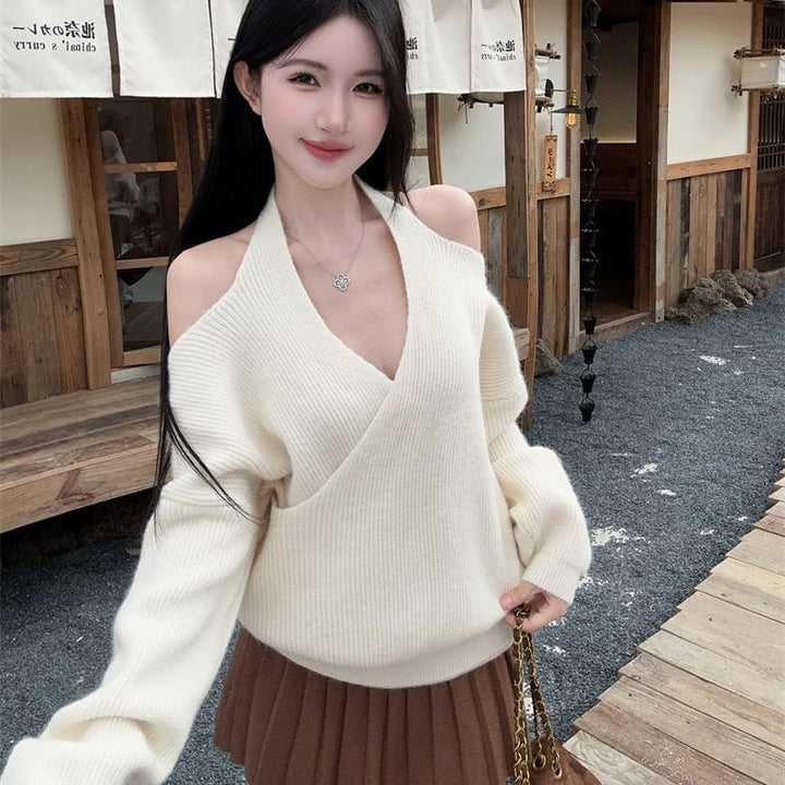 【tops】クロスネックニットトップス Q7109