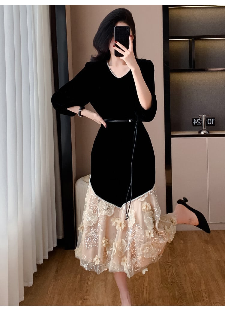 【dress】レース切り替ワンピース　M26931