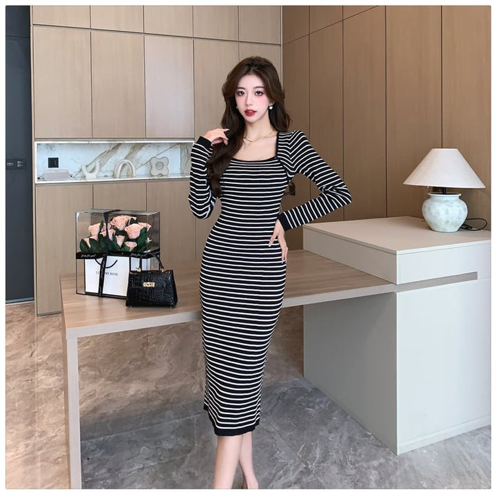 【dress】ボーダー柄ニットワンピース　M18011