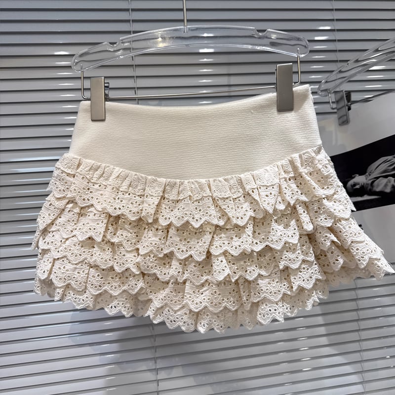【bottoms】レースティアードスカート Q7455