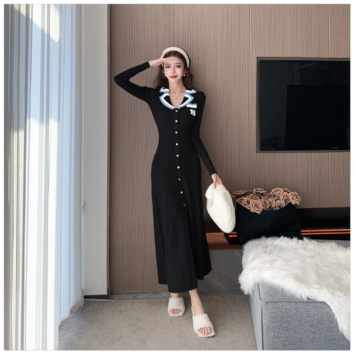 【dress】ボタンデザインニットワンピース　M18535