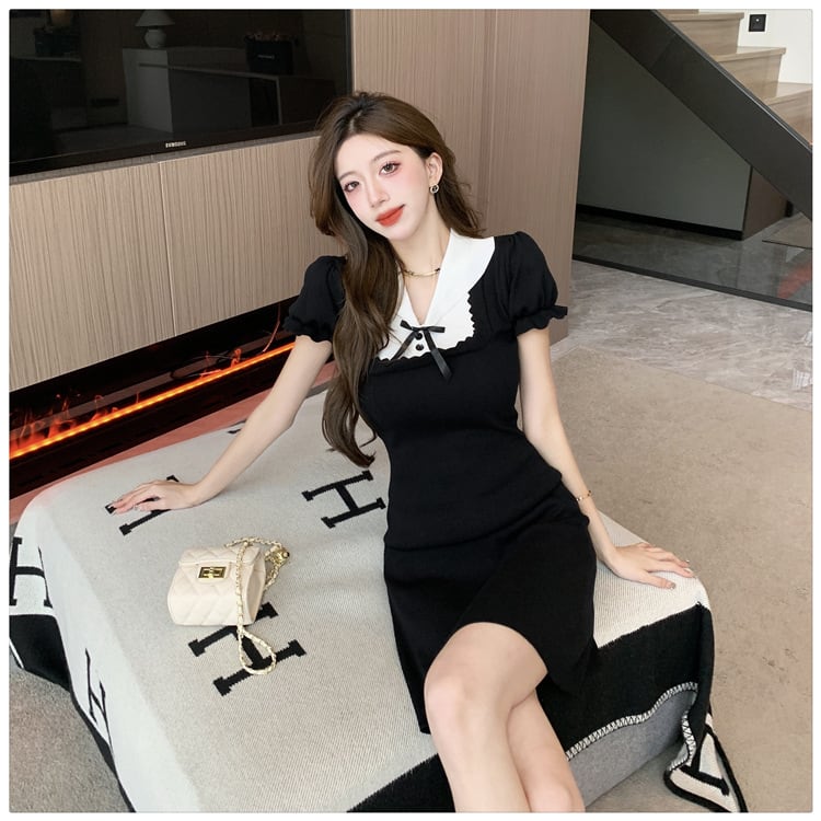 【dress】気質満点大人可愛い薄手ニットワンピース着瘦せ　M16874