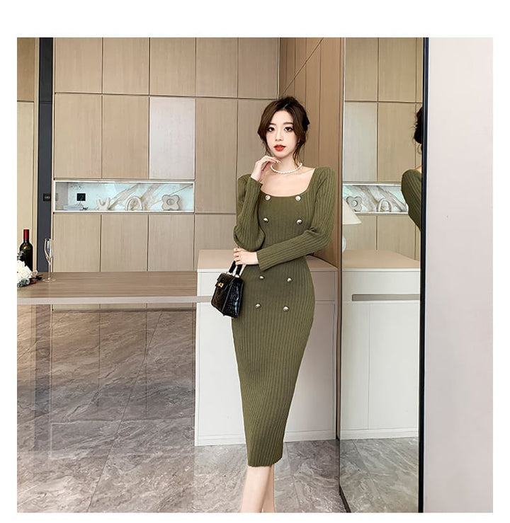 【dress】ダブルボタンニットワンピース　M18208