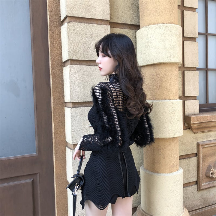 【set】カットワークレーストップス×キュロットスカートセット    N2720