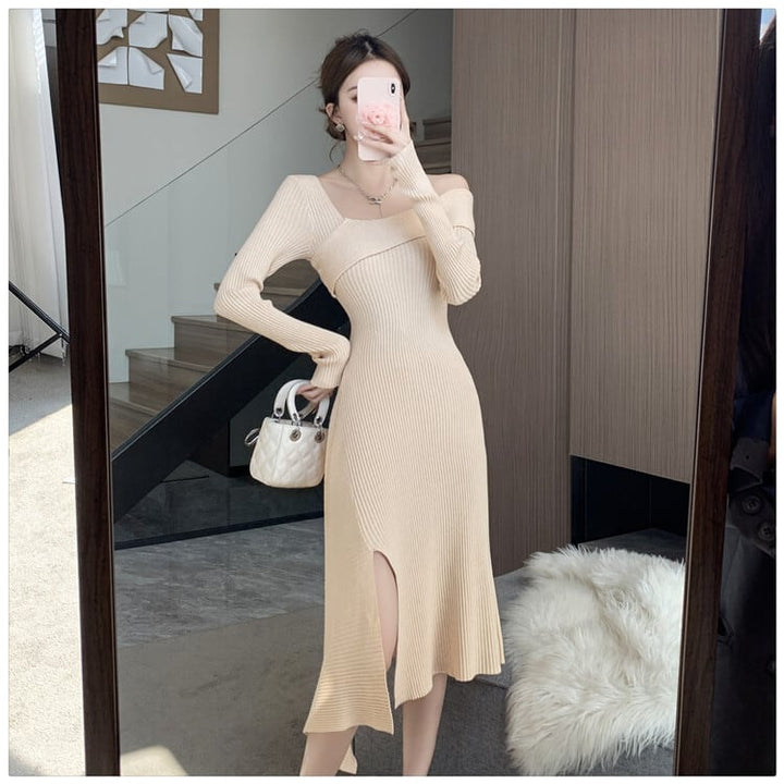 【dress】スリットニットワンピース　M28091