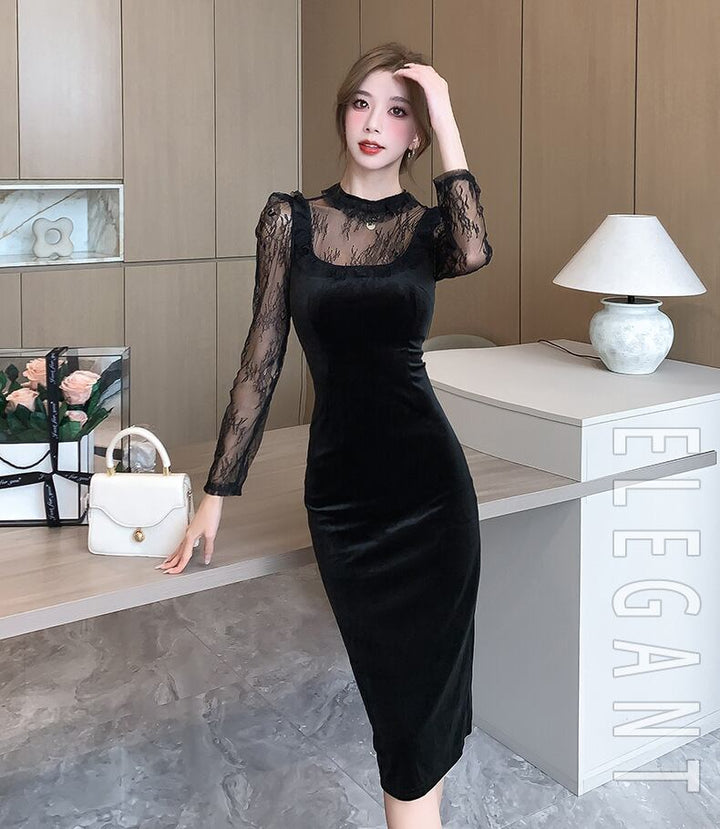 【dress】レースドッキングワンピース　M18487