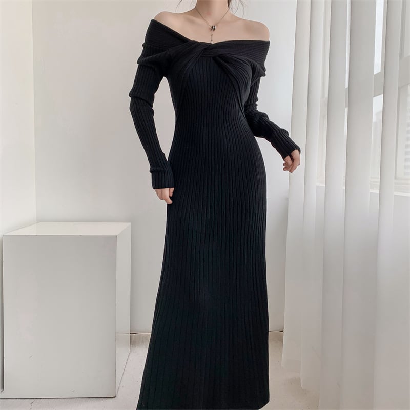 【dress】話題沸騰中 オシャレ無地ニットワンピース　M17589