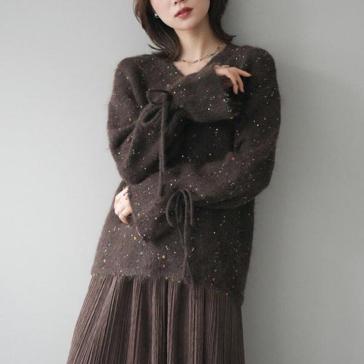 【tops】3色展開Vネックニットトップス Q7702