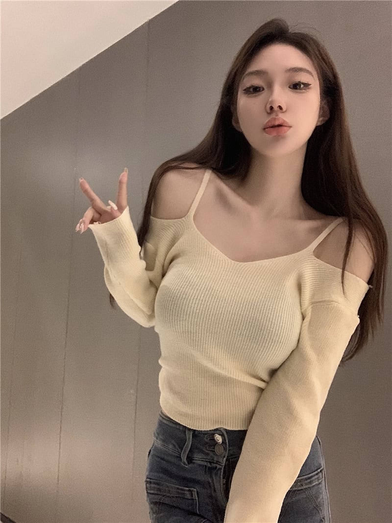 【tops】オフショルダーニットトップス　M26579