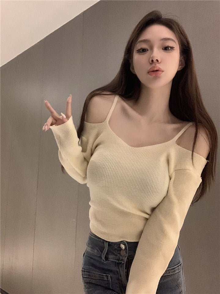 【tops】オフショルダーニットトップス　M26579
