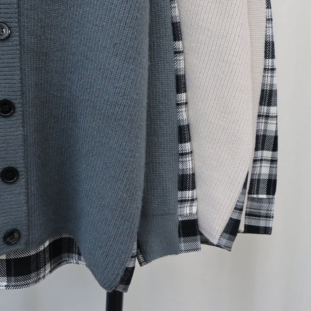 【outer】チェック柄ドッキングニットカーデ　M18259