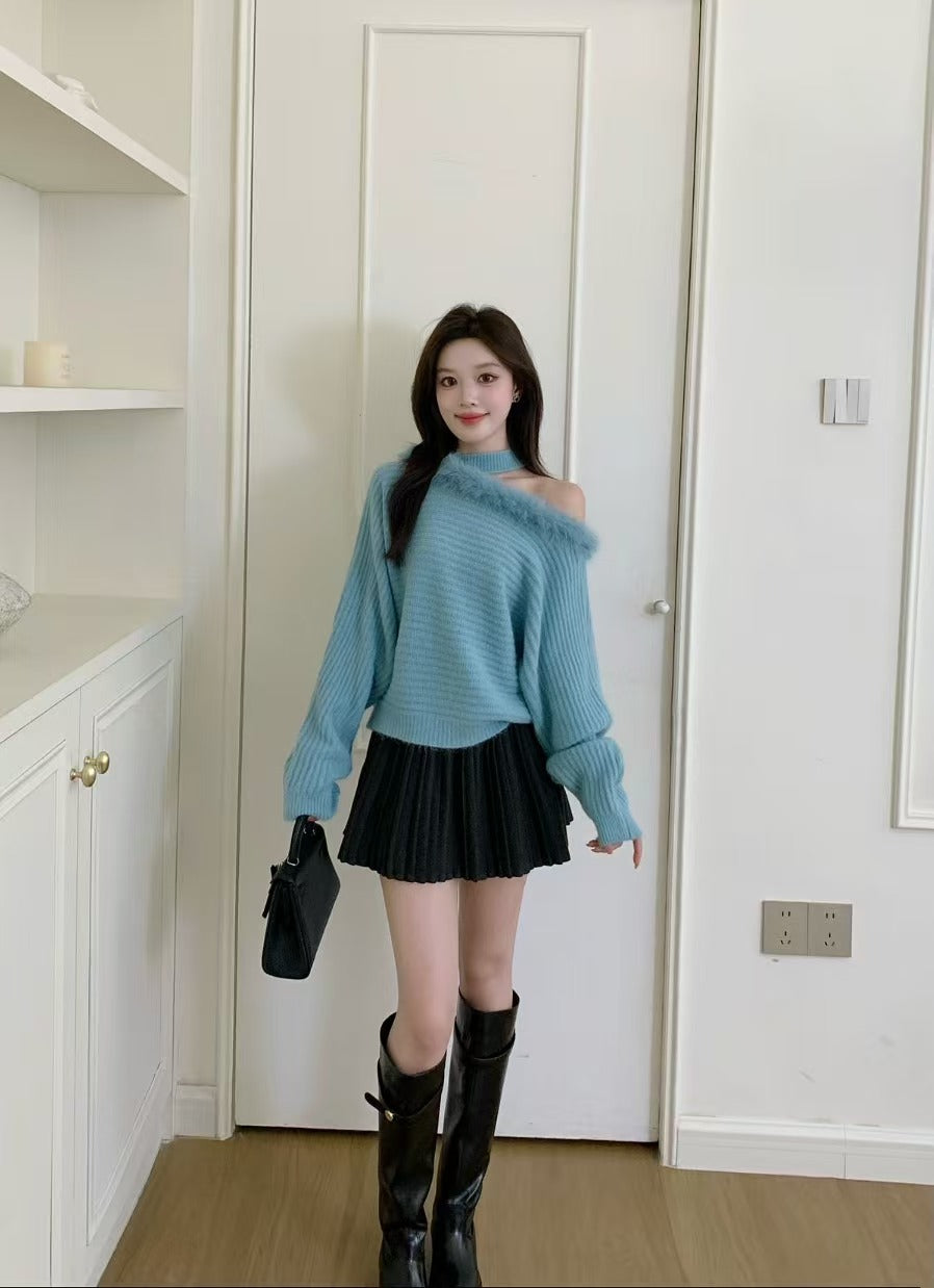 【tops】ワンショルダーファーニットトップス　K0668