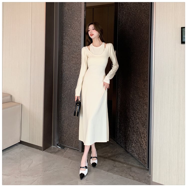 【dress】輝いて超人気 ! 切り替えニットワンピース　M17585