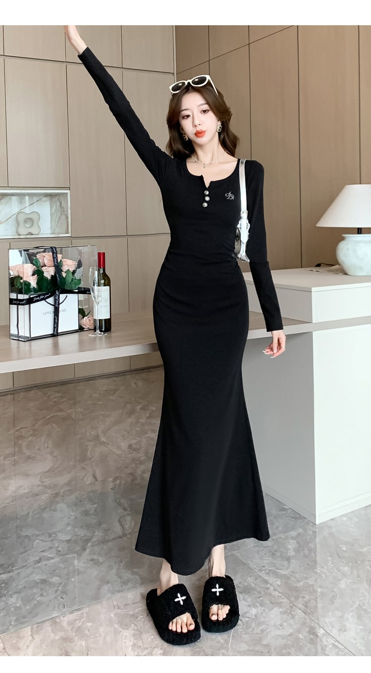 【dress】マーメイドVネックワンピース　M18284