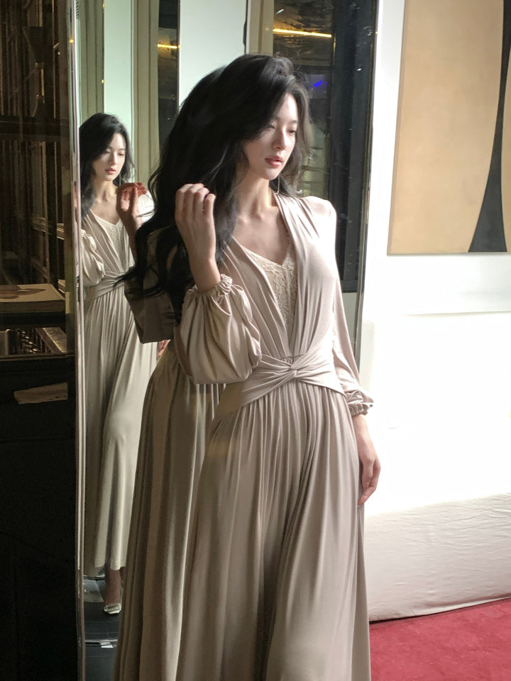 【dress】レースドッキングロングワンピース　N3450