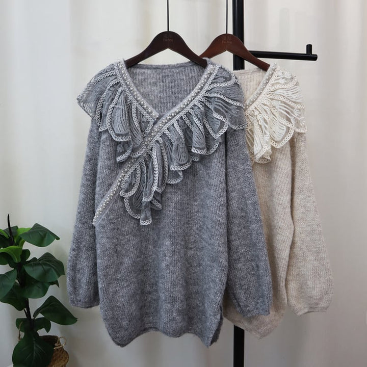 【tops】レース切り替えニットセーター　M26086