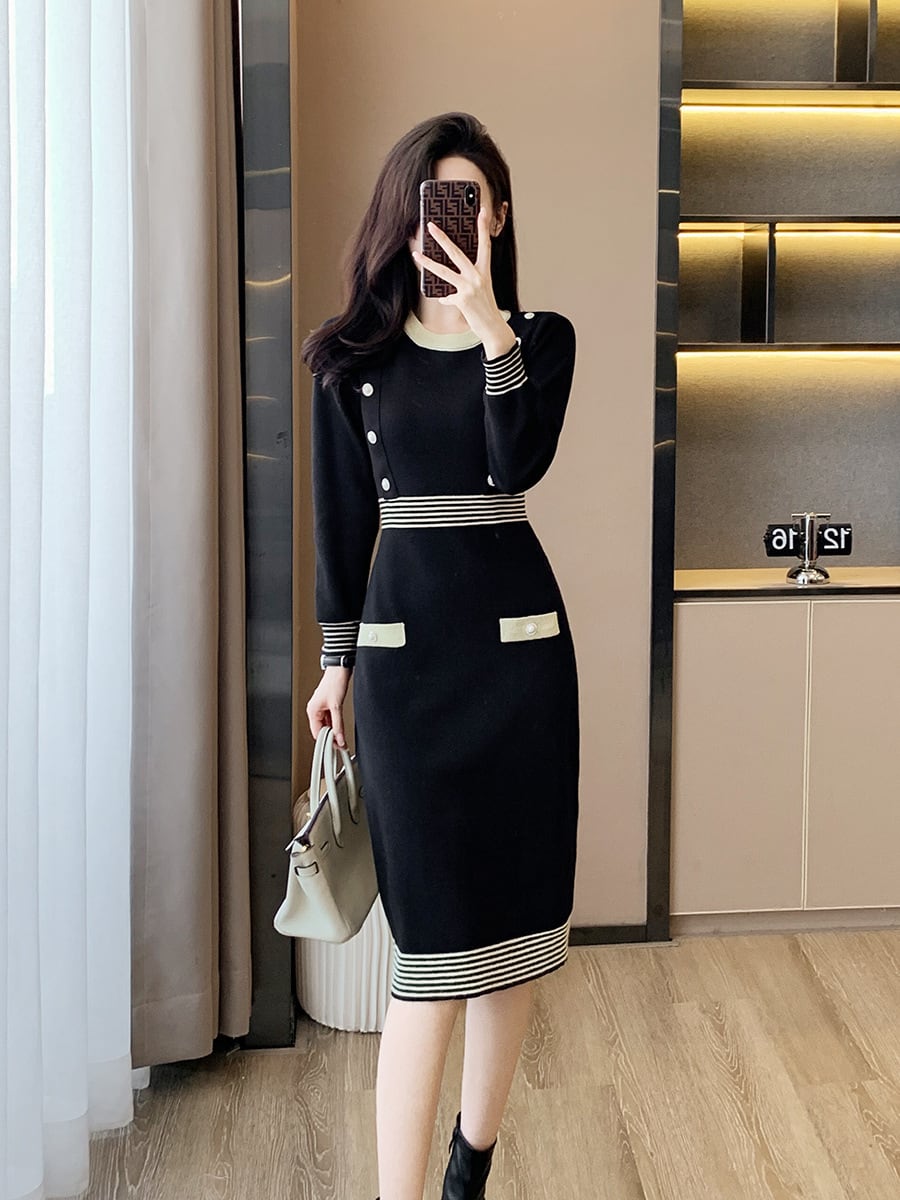 【dress】好感度UPエレガントニットワンピース着瘦せ　M17467